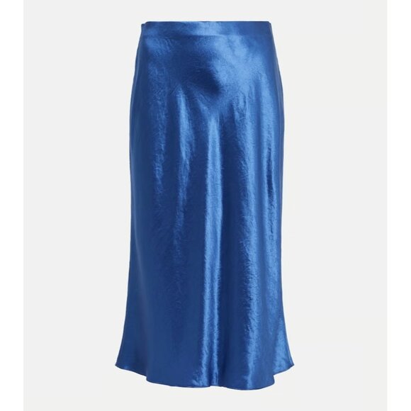 NWT Vince Satin Slip Midi in Riverine Blue Pull-on A-line Skirt M $295
